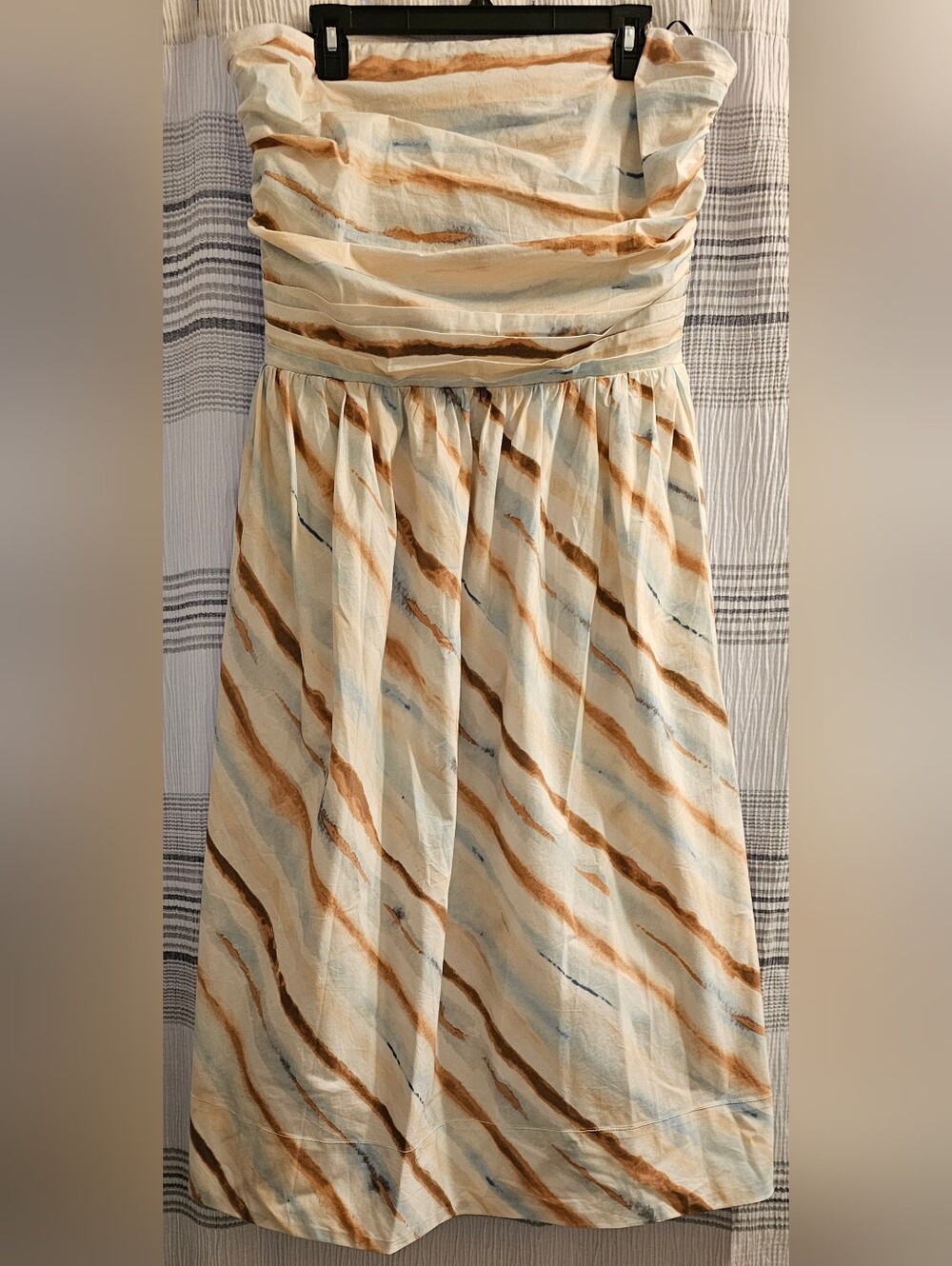 Donna Karan Strapless Dress Cream, Brown & Light Blue Stripes